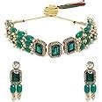 ZAVERI PEARLS Green Stones Traditional Choker Necklace, Earring ...