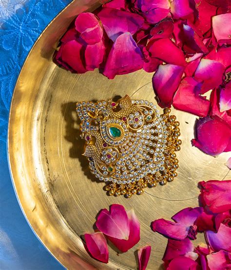 Traditional Green Red Stone Pendant in 92.5 Silver Chennai Online