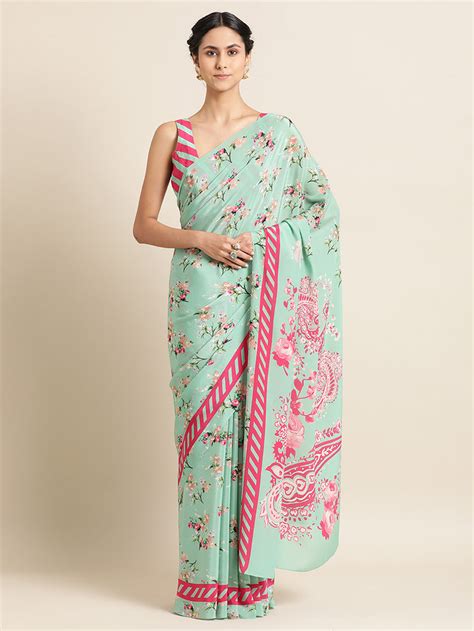 Paisley Bloom in Natural Crepe Mint Green Saree – Mohi fashion