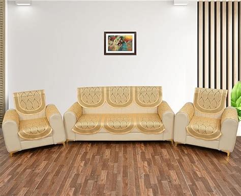 SSDN™Coconut Design Poly Cotton Net Fabric 5 Seater Sofa Cover Set,with ...