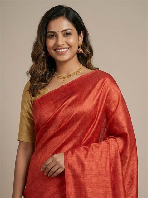 Parul-Pure Plain Tussar Ghicha Silk Saree (Silkmark Certified) – Thugil