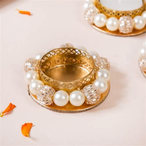 Set Of 6 Artificial Champagne Pearl Tealight Holders Online - Premium ...
