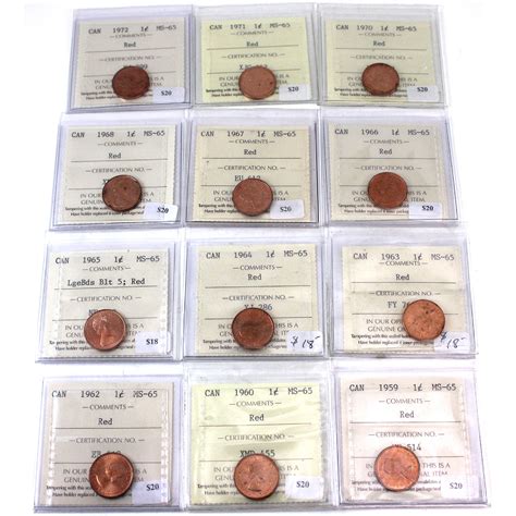 1-cent 1959-1972 ICCS MS65 Red. 12pcs.