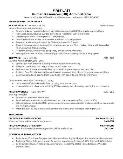 Human Resources (HR) Administrator Resume Examples for 2025 | Resume Worded