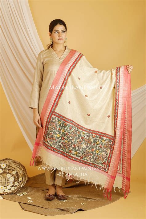 Mithila Border Madhubani Handpainted Pure Handloom Cotton Dupatta ...