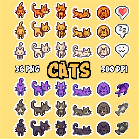 Stardew Valley SDV Cats Clipart, 36 PNG Bundle, Digital Stickers ...