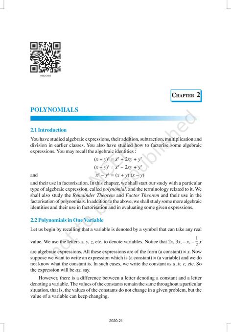 Polynomials - NCERT Book of Class 9 Mathematics