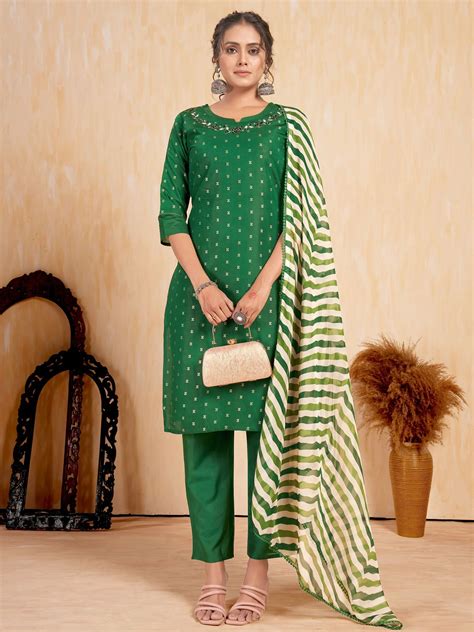 ⚡️Buy Wonderful Green Embroidered Silk Traditional Pant Suit With ...