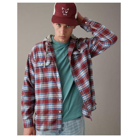 Buy American Eagle Men Red Super Soft Hooded Flannel Shirt Online