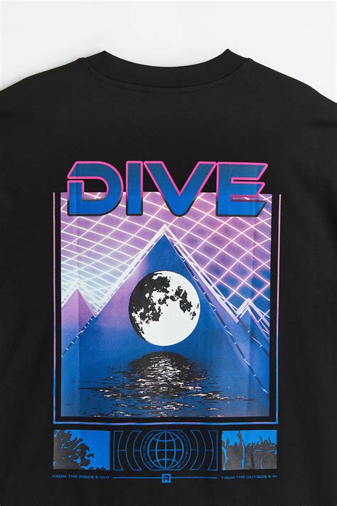 Oversized Fit Printed T-shirt - Black/Dive - Men | H&M IN