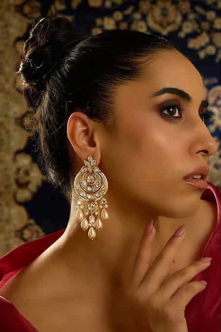 Buy Gold Plated Pearls, Stones Opulent Chaandbali Earrings by Joules by ...