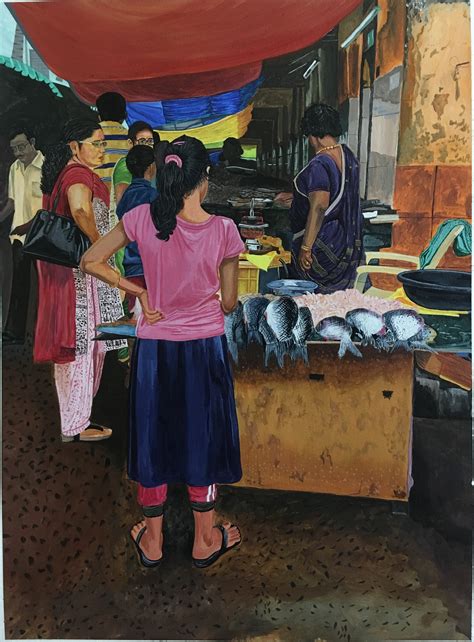 Buy Painting Fish Market Artwork No 12380 by Indian Artist D Shiva ...