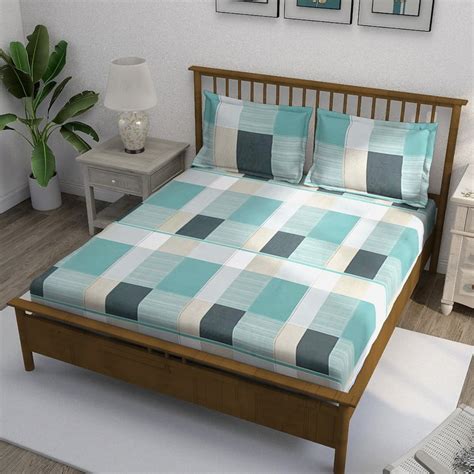 Buy SWAYAM Ananda Cotton 210TC Checked 3Pcs Queen Bedsheet Set from ...
