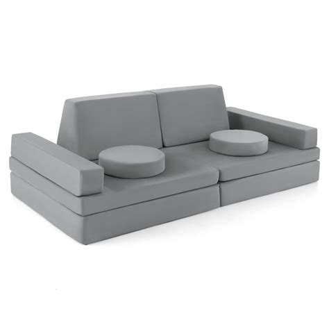8-Piece Grey Suede Kids Sofa Play Set with Trapezoidal and Rounded ...