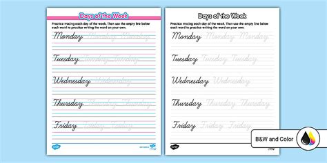 Cursive Days of the Week Practice Worksheet (teacher made)