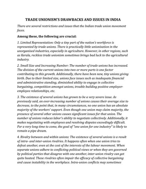 Trade unionism's drawbacks and issues in India - TRADE UNIONISM'S ...