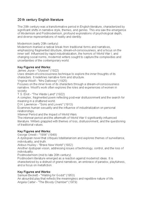 20 th century English literature - 20 th century English literature The ...