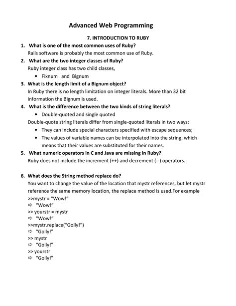 Advanced web programming Introduction to Ruby - Advanced Web ...