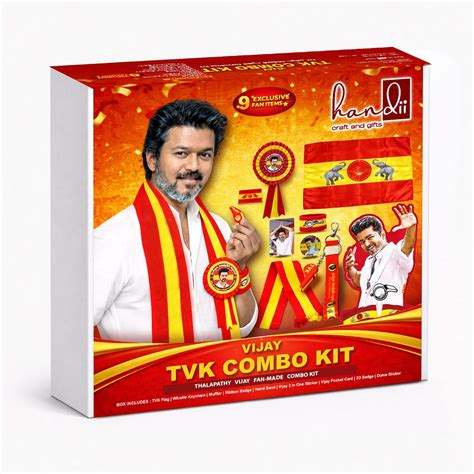Vijay TVK Combo Kit - TVK Supporter Kit with Flag, Whistle Keychain ...