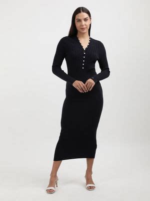 Buy Tommy Hilfiger Black Solid Midi Dress (XXS) Online