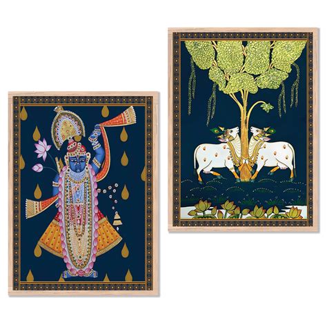 kotart Traditional Indian Wall Art Painting Set of 2 | Krishna ...