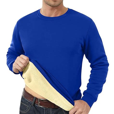 Thermal Shirts for Men Fleece Lined Pullover Sweatshirt Crewneck Long ...