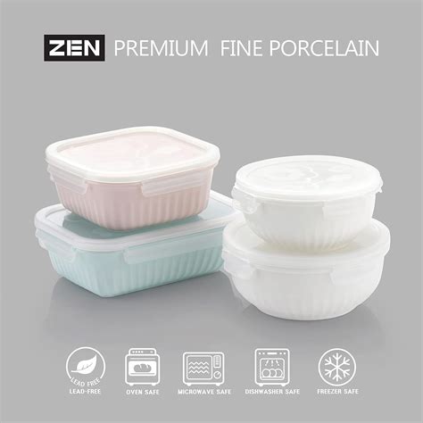 Buy ZEN Pleats Porcelain Serve and Store Airtight Container Mix Set of ...