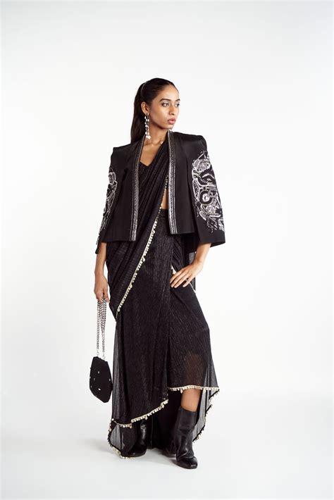 Starry Night Saree set with Mask Jacket