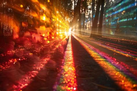 Rainbow path through a dreamlike forest | Premium AI-generated image