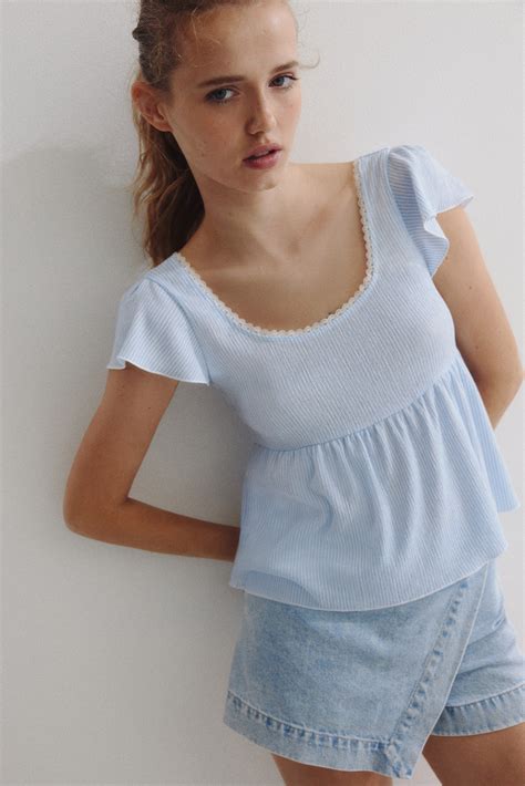 Women's Light blue Textured jersey top | H&M IN