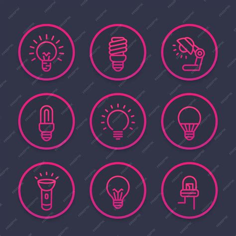 Light bulbs icons set, linear style | Premium Vector
