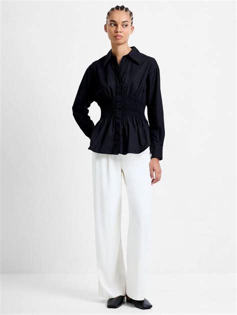 French Connection Cambria Smocked Waist Shirt, Blackout