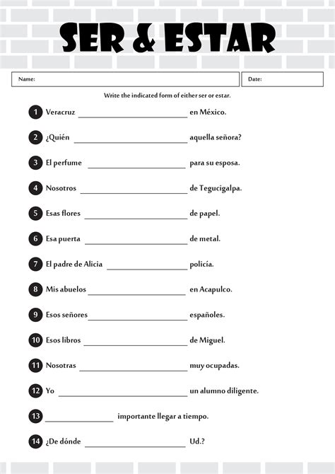 Printable Ser And Estar Worksheet