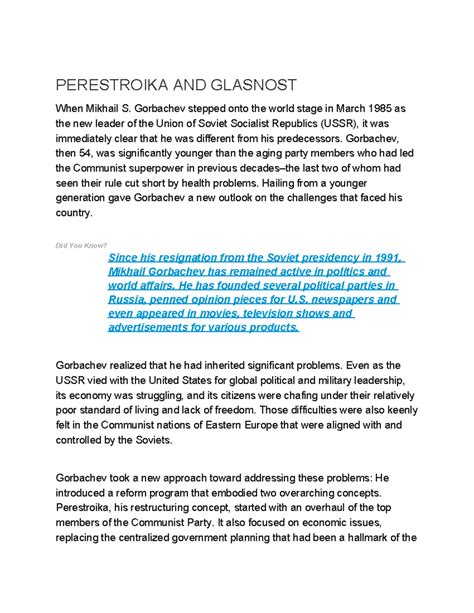 Perestroika AND Glasnost - PERESTROIKA AND GLASNOST When Mikhail S ...