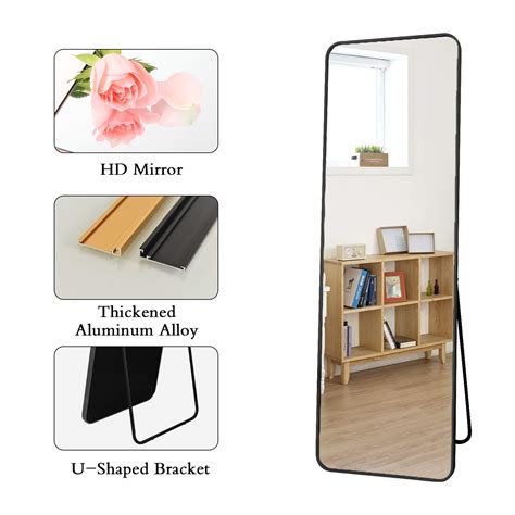 BEAUTYPEAK Black Full Length Mirror, 65"x22" Rounded Floor Mirror ...