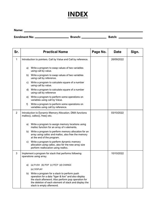 DS Index final - It is data structures notes - INDEX Name: Enrolment No ...