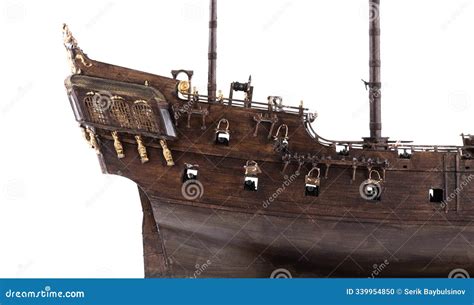 The Bow of a Pirate Ship Isolated on White Stock Photo - Image of ...