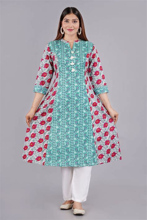 Buy Women Woven Cotton Flex Multicolor Printed Aline Kurta Online at Rs ...