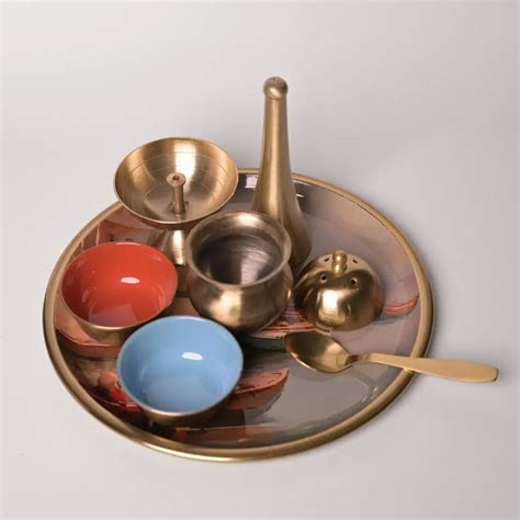 Pure Brass Puja Thali Set – Handcrafted Brass Aarti Plate with Bowls ...