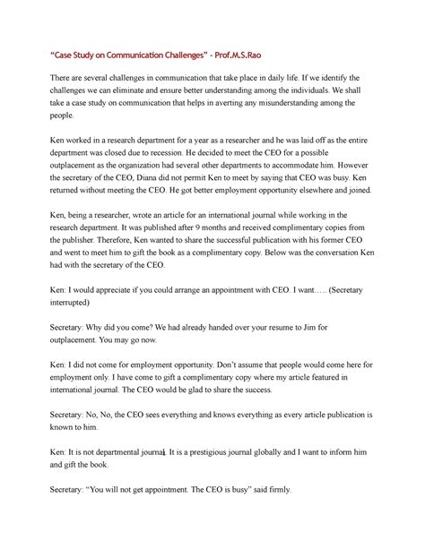 Case Study on Communication Challenges - M There are several challenges ...