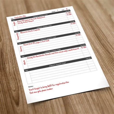 Class Homework Chart Template | MacTemplates.com