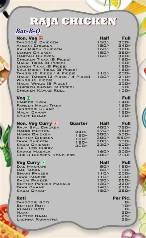 Menu at RAJA CHICKEN, Delhi
