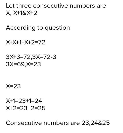 Find three consecutive numbers whose sum is 72 - Brainly.in