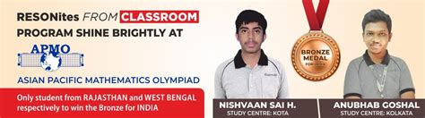 APMO 2019: RESONite Nishvaan and Anubhab win the Bronze Medal
