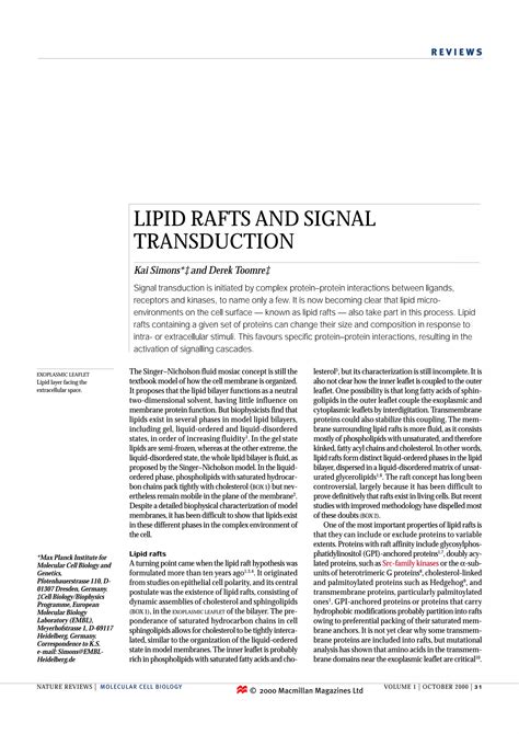 Lipid Rafts Nature Reviews 2000 | PDF