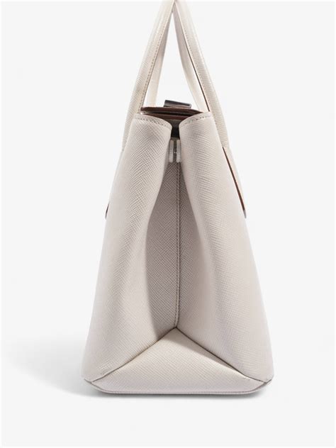 Turnlock Twin Tote Cream Saffiano Leather | Luxe Collective