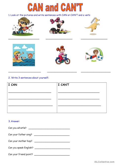 CAN - CAN'T: English ESL worksheets pdf & doc
