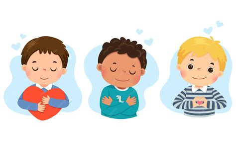 Premium Vector | Set of cartoon of little boys hugging themself. self ...
