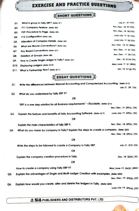 Tally ERP 9: Previous Year Question Paper and Practice Exercises - Studocu