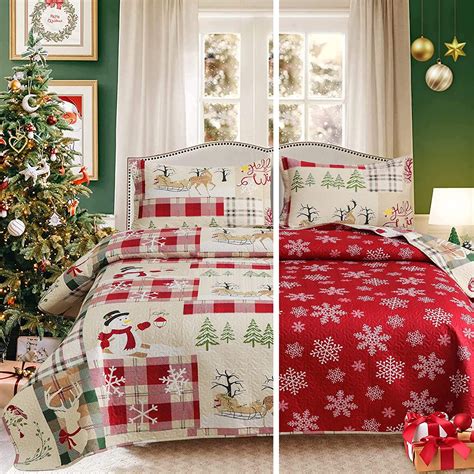 Green Essen Christmas Quilt Set King Size Reversible Rustic Quilt Cabin ...